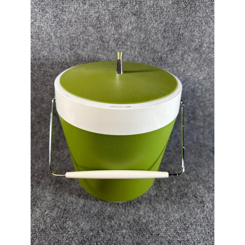 Vintage West Bend Avocado Green Ice Bucket Mid Century Modern MCM Made in USA